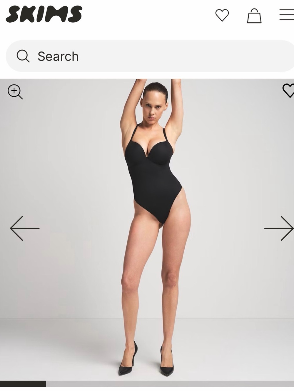 SKIMS Black Super Push-Up Thong Bodysuit. Size S